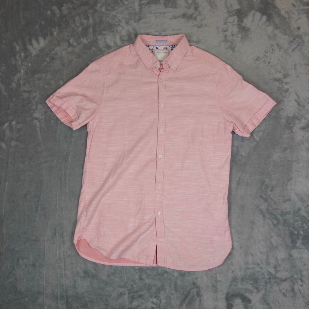 Denim & Flower Ricky Singh Shirt Mens Medium Pink Short Sleeve Slub Button Down